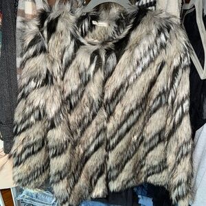 Striped Faux Fur Jacket